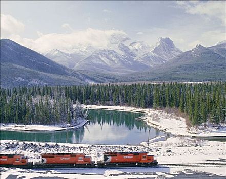 列车,攀升,弓河,靠近,死,艾伯塔省,加拿大