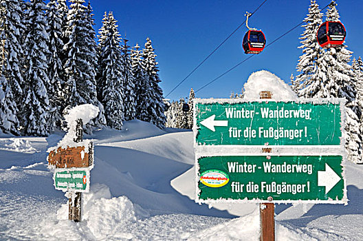 路标,冬天,远足,小路,吊舱,缆车,有轨电车,滑雪,区域,巴伐利亚,德国,欧洲