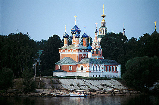 风景,俄国东正教堂,涂绘,淡粉色,彩色,俄罗斯