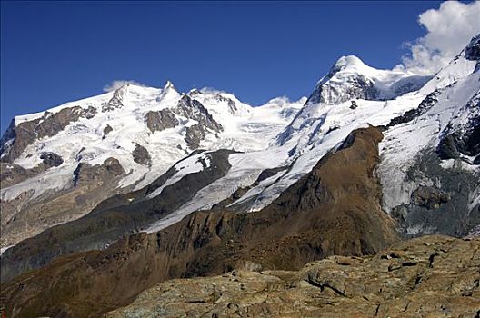 顶峰,阿尔卑斯山,粉色,巨大,冰河,攀升,策马特峰,瓦莱,瑞士