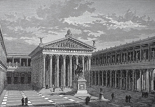 古罗马广场,建筑,罗马,重建,木刻,意大利,欧洲