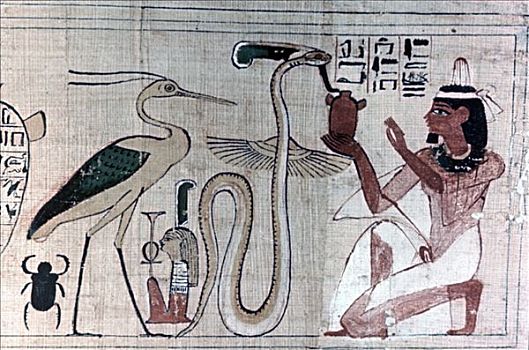 古埃及,纸莎草,死亡,跪着,蛇,艺术家,未知