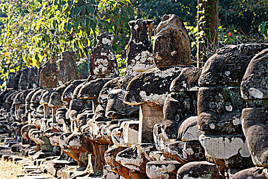 柬埔寨,收获,东方,大门,吴哥窟,石头,雕塑