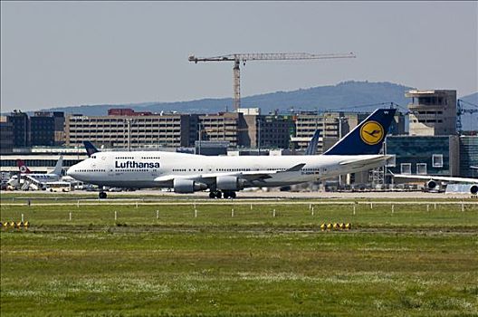 汉莎航空公司,波音747,机场,法兰克福,黑森州,德国