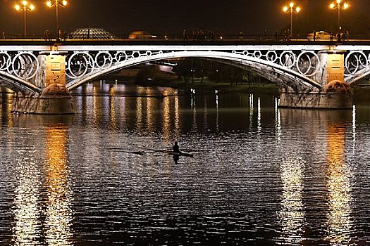 桥,夜晚,塞维利亚,西班牙