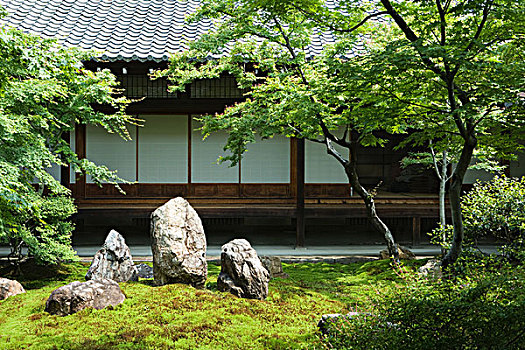 日本,岩石花园,传统建筑,背景