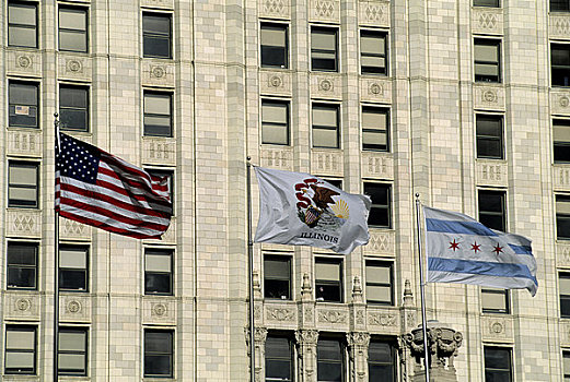 美国,伊利诺斯,芝加哥,市区,里格利大厦,特写,旗帜