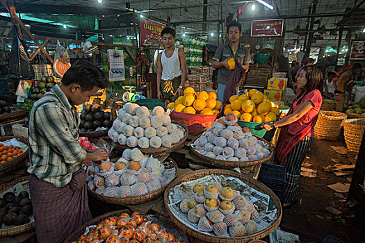 亚洲,缅甸,仰光,市场,食物,水果