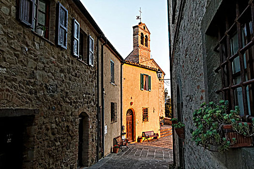 小巷,教堂,托斯卡纳,意大利,欧洲
