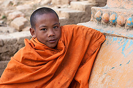 僧侣,新信徒,佛教,寺院,靠近,山村,钳,金三角,缅甸,亚洲