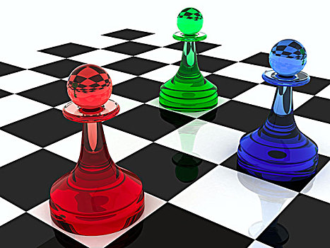 彩色,下棋,三个,古典,形状,棋子,不同,玻璃,配色,插画