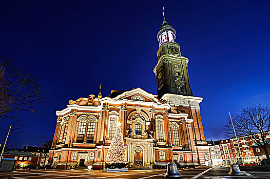 教堂,圣诞树,区域,汉堡市,德国,欧洲