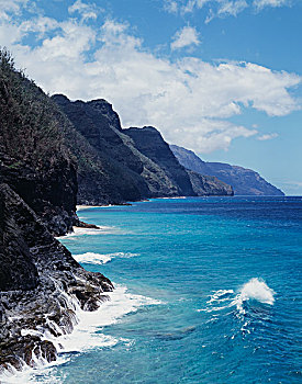 夏威夷,考艾岛,波浪,太平洋,海洋,纳帕利海岸,大幅,尺寸