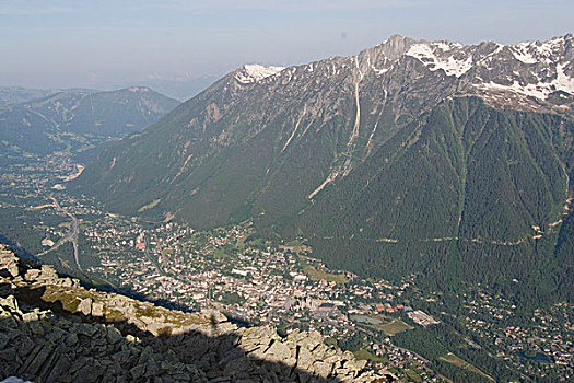 俯视,霞慕尼谷,高,法国阿尔卑斯山