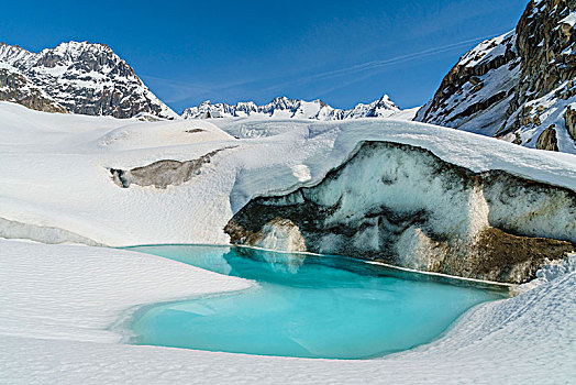 结冰,湖,淡蓝色,水,瑞士,欧洲