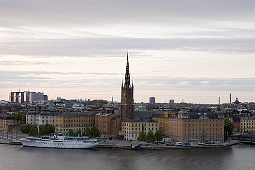 骑士岛,黄昏,湖,斯德哥尔摩,瑞典