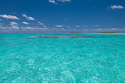 库克群岛,岛屿,经典,环礁,晶莹,清晰,浅,泻湖,珊瑚,风景,小,远景