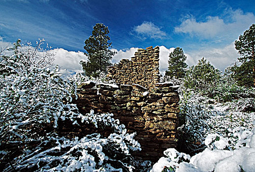 墙壁,建造,石头,泥,初雪