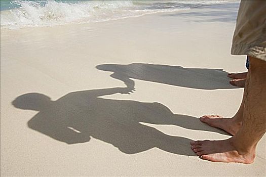 影子,海滩,夫妻
