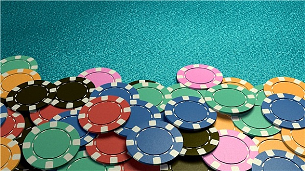 赌场,筹码,展示,正面,蓝色,桌子