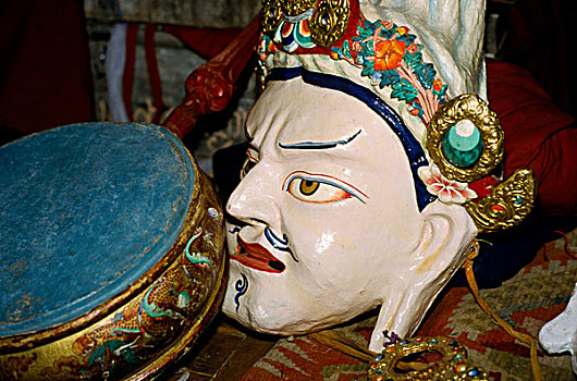 面具,仪式,跳舞,佛教,寺院,帝释寺,查谟-克什米尔邦,印度,亚洲