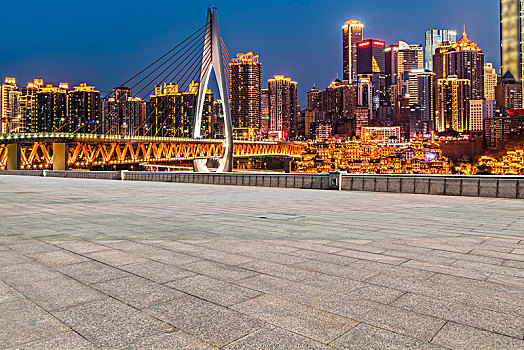 道路路面广场地砖和重庆夜景