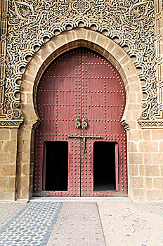 入口,精美,粉饰灰泥,装饰,柱子,瓷砖,图案,陵墓,梅克内斯,摩洛哥,非洲