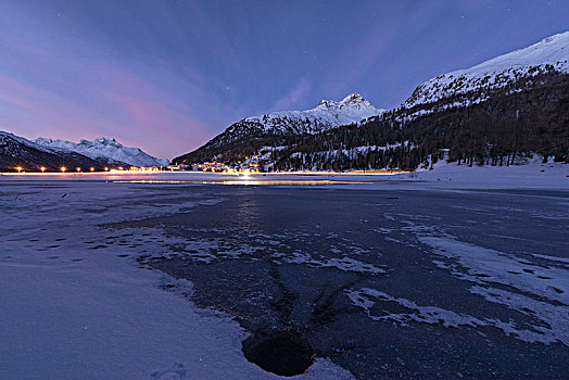 风景,冰冻,湖,黄昏,恩加丁,瑞士