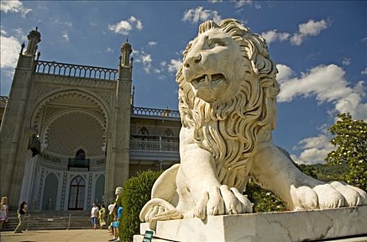 狮子,白色,大理石,正面,城堡,克里米亚,乌克兰,欧洲