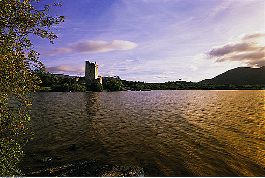 城堡,水,基拉尼国家公园,爱尔兰