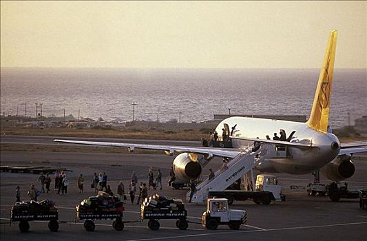 乘客,客机,飞机场,克利特岛,希腊,欧洲
