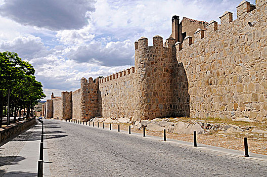 街道,城墙,卡斯蒂利亚莱昂,西班牙,欧洲