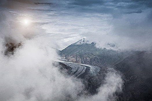 山,冰河,雾气,瓦莱,瑞士