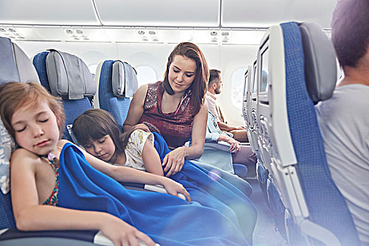 放,毯子,睡觉,女儿,飞机