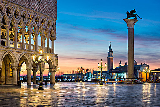 著名,圣马科,广场,夜晚,威尼斯,意大利