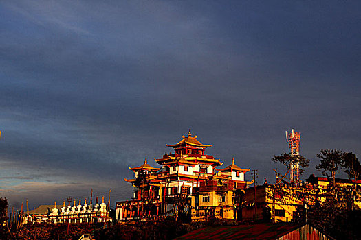 寺院,日落,印度