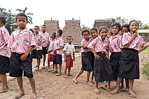 学童,制服,传统,乡村,岛屿,印度尼西亚,亚洲