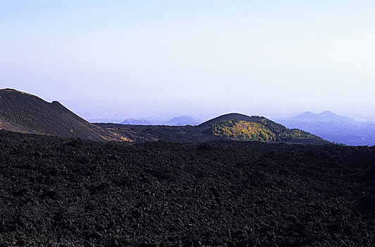 意大利,西西里,山,埃特纳火山,火山口,斜坡,老,熔岩流