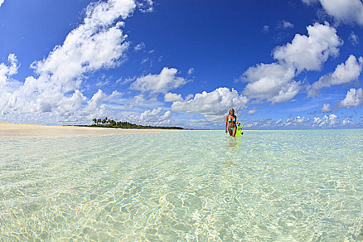 女人,潜水面罩,通气管,海洋,环礁,马尔代夫