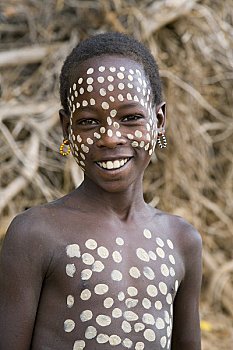 肖像,男孩,部落,奥莫低谷,南方,埃塞俄比亚