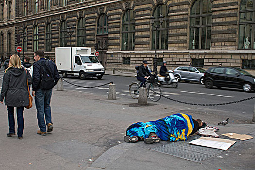 法国,巴黎,地点,无家可归,遮盖,人行道