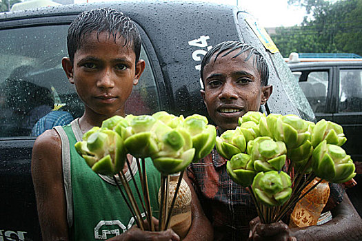 街道,孩子,销售,棍,达卡,孟加拉,七月,2005年