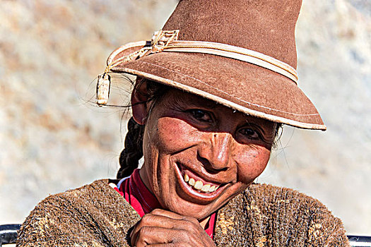 地方特色,女人,帽子,笑,库斯科,秘鲁,南美