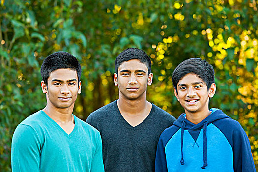 肖像,三个,青少年,兄弟,公园,艾伯塔省,加拿大