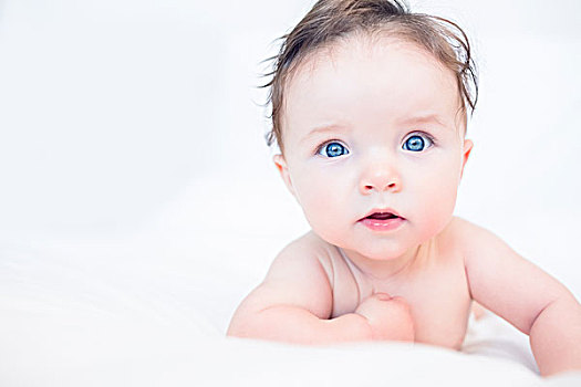 可爱,婴儿,蓝眼睛,床上