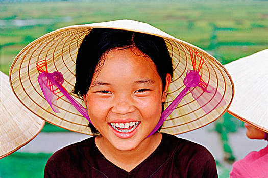 越南,河内,女孩,戴着,帽子