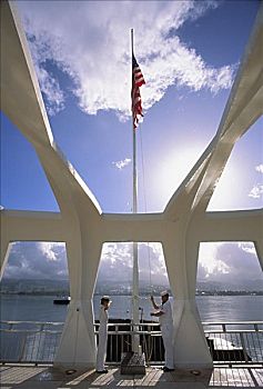 夏威夷,瓦胡岛,珍珠港,旗帜,亚利桑那,纪念