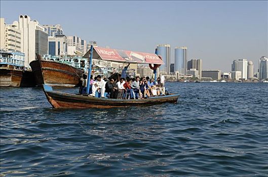 传统,渡轮,迪拜河,酋长国,迪拜,阿联酋,阿拉伯,近东