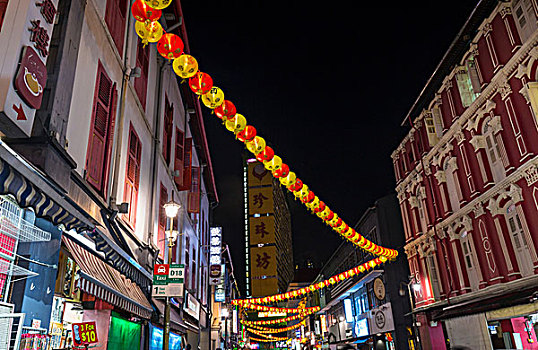 纸灯笼,唐人街,街道,夜晚,新加坡,东南亚