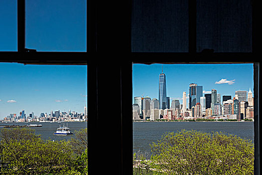 剪影,窗框,风景,曼哈顿,城市,天际线,时代广场,纽约,美国